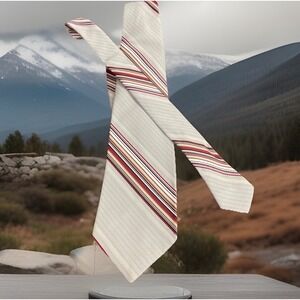 Par Excellence Men's Necktie Tie Polyester Gray W/Maroon & White Stripe Wide Vtg